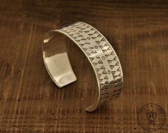 Viking Stamped Bracelet -  XL Size, Sterling Silver Cuff Bracelet, Viking Jewelry, Early Medieval Jewelry, Handmade Viking Jewelry
