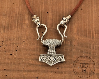 Skane Thor's Hammer Necklace Sterling Silver / Viking Amulet Viking Pendant Viking Necklace Thor's Hammer Necklace brown natural leather