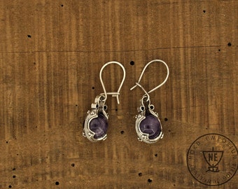 Gotland Amethyst Earrings 10mm, Sterling Silver,  viking women jewelry, Silver and Amethyst, anniversary wife, gift for her, Yule Gift