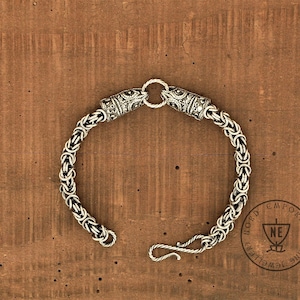 Viking Snake Bracelet, Sterling Silver, Byzantine Chain, Snake Heads, Snake Jewelry, Handmade Viking Jewelry, Viking Style, Snake Bracelet