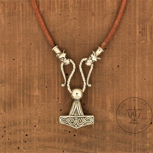 Kobelev Thor&#39;s Hammer Necklace, Sterling Silver, Viking Amulet, Viking Pendant, Viking Necklace, Thor&#39;s Hammer Necklace, natural leather