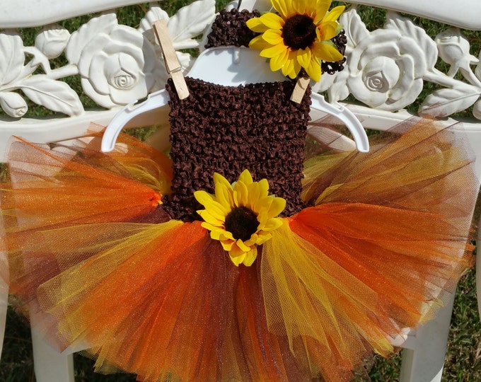 Sunflower tutu dress with matching headband; Thanksgiving tutu dress