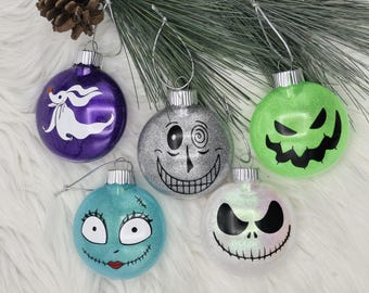 Nightmare Before Christmas ornaments, Christmas ornaments, glitter disc ornaments