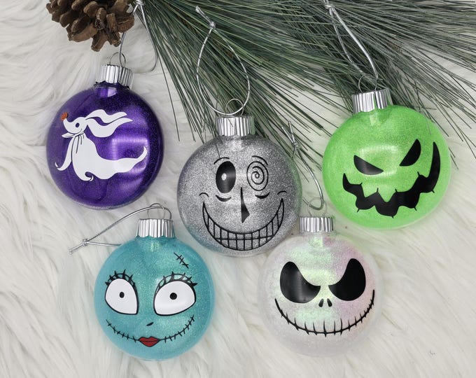 Nightmare Before Christmas ornaments, Christmas ornaments, glitter disc ornaments