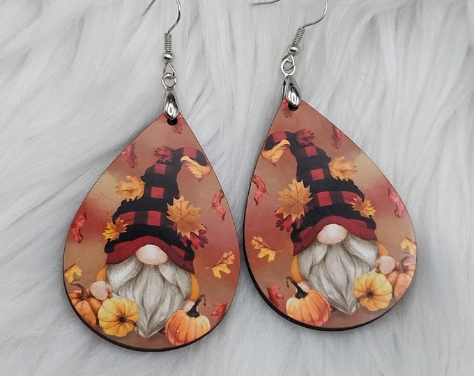 Fall Dangle Earrings, Gnome Earrings, Autumn Jewelry, Fall Gnome Earrings