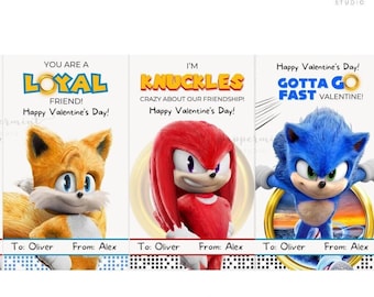 2025 SONIC Hedgehog Valentine Cards | Kids Valentine Cards | Printable Valentine's Day Cards | Personalized Valentine Editable in CANVA