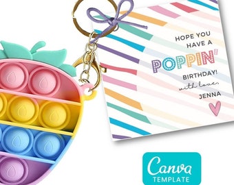 EDITABLE Pop It Gift Tags, Personalized Pop it Tag, Teacher School Gifts tag, edit and personalize in CANVA