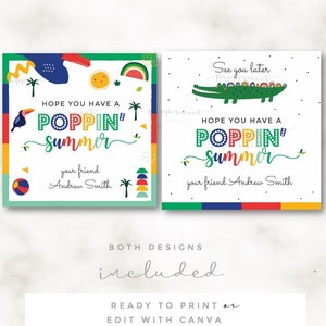 Pop It Gift Tags, Hope You Have a Poppin Summer, Pop-It Gift Labels, Teacher End of School Year Classroom Gift,  Editable Tags in Canva,