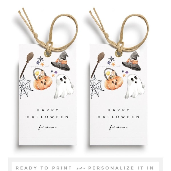 Halloween Perzonalized  tags | Happy Halloween Treat Favor tags| DIY name tags |  Editable template in Microsoft Word and CANVA