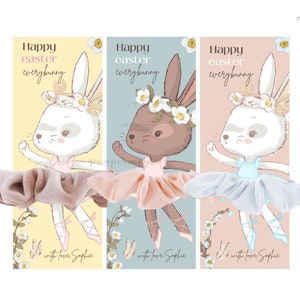 Bunny Scrunchie Card: Easter Favor Tags, CANVA Template (Instant Download)