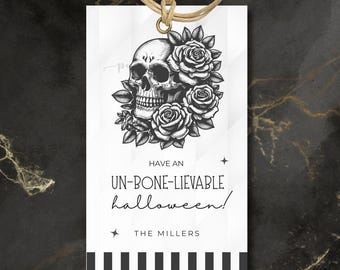 Happy Halloween SKULL Favor Tags, Personalized Treat Tags, DIY Printable (CANVA)