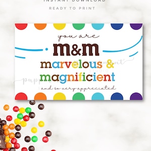 Teacher/Employee Treat Notes Set of 10 Cards - INSTANT Download  -  Teacher Appreciation Week You are Marvelous and Magnificent! - M&M