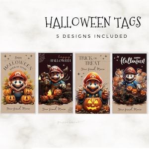 MARIO Halloween Perzonalized  tags | Happy Halloween Treat Favor tags| DIY name tags |  Editable template CANVA
