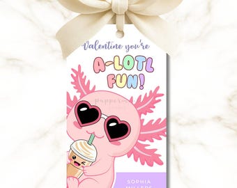 Axolotl Valentine’s Day Tags for Kids – Printable Classroom Valentine