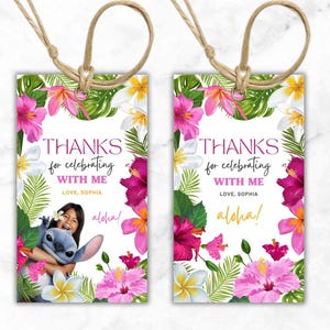 Lilo and Stitch Movie Invitation Template and free figt tags, Aloha Hawaiian Party Invitations, Editable in CANVA, Stitch Movie 2025 Party