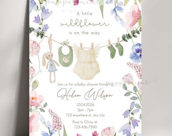 Floral Baby Shower Invite (Digital Download), Canva Editable