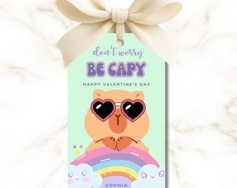 Capybara Valentine Tags | Printable Kids' School Valentines (CANVA editable)