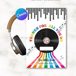 Teacher Appreciation  gift CARD, Tag I Teacher Appreciation Week Music Rock & Roll Music Theme I INSTANT Download
