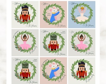 Nutcracker Tags  | Happy Holidays tags Personalized | Editable in CANVA