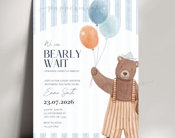 Teddy Bear Baby Shower Invitation Bundle, Gender Neutral, Canva Editable (Digital Download)