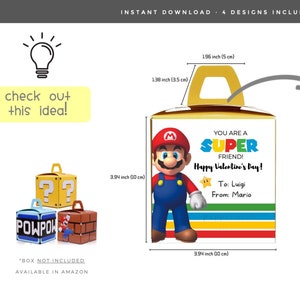 MARIO Valentine Cards for kids l Super Mario TAGS for Goody Treat Boxes l Editable in CANVA l Instant Download