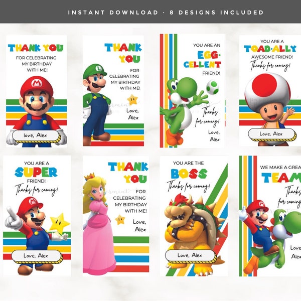 SUPER MARIO Thank You cards | Mario Birthday Thanks for coming| Editable CANVA Template