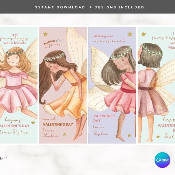 Ballerina Fairy Valentines Cards I  Valentines I Printable Kids Valentines I CANVA Instant Download