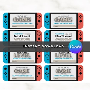 Valentines GAMING Tags for Kids l Gamer Controller PRINTABLE Cards | Classroom Valentine's Treats | Editable in CANVA l Instant Download