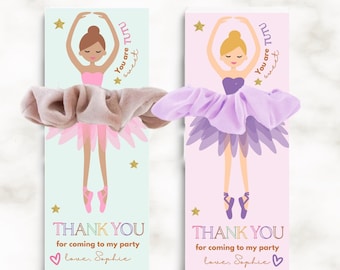 May include: Two printable thank you cards featuring a ballerina with a pink and purple tutu. The text on the cards reads "You are tutu sweet" and "Thank you for coming to my party, love, Sophie".
