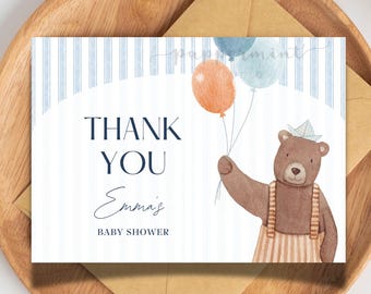 Bear Baby Shower Invitation, Thank You Notes, Diaper Raffle, Books for Baby (Canva Template