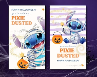 STITCH Halloween Tags - You've Been Pixie Dusted -  Gift tag for trick or treat,  Editable in CANVA and PDF ready to print