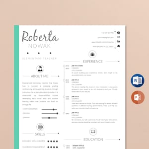 Teacher Resume Template  for WORD and Power Point | Instant Download | Teaching | Nursing Resume Template 1, 2, 3 Pages