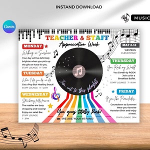 Music Teacher Appreciation Week Flyer: Rock and Roll Itinerary (CANVA Download)