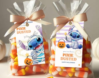 STITCH Halloween Tags - You've Been Pixie Dusted -  Gift tag for trick or treat,  Editable in CANVA and PDF ready to print