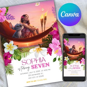 Editable Lilo and Stitch Movie Invitation Template, Printable Birthday Party Invitations, Editable in CANVA, Stitch Movie 2025 Party