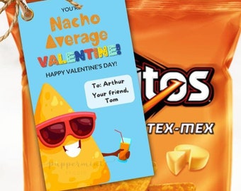 Nacho Average Valentine Tags: Printable Chip Bag Valentines (CANVA)