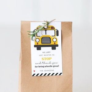 School Bus Driver Appreciation Tag  |  Just wanted to STOP and thank you for being WHEELIE great  |  Editable template in Microsoft Word