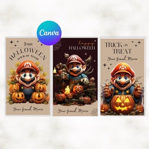 MARIO Halloween Perzonalized  tags | Happy Halloween Treat Favor tags| DIY name tags |  Editable template CANVA