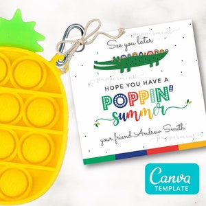 Pop It Gift Tags, Hope You Have a Poppin Summer, Pop-It Gift Labels, Teacher End of School Year Classroom Gift,  Editable Tags in Canva,