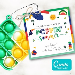 Pop It Gift Tags, Hope You Have a Poppin Summer, Pop-It Gift Labels, Teacher End of School Year Classroom Gift,  Editable Tags in Canva,