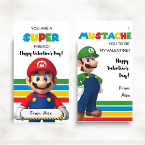 SUPER MARIO Valentines Tags for kids - Mario Kart - Class Valentines Tags  Yoshi, Princess, Luigi,Editable in CANVA l Instant Download