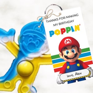 Super Mario POP IT Tags | Mario Kart Birthday Thank you Cards| Editable CANVA Template
