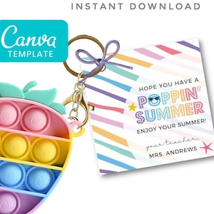 Poppin Summer tag, Pop It Gift Tags, Pop-It Gift Labels, Teacher End of School Year Classroom Gift,  Editable Tags in Canva,
