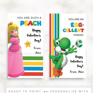 Kids Valentine Cards, Mario valentines, Lugi, Super Mario Brothers Valentine's day, kid cards, Instant Download Printable, Edit in CANVA