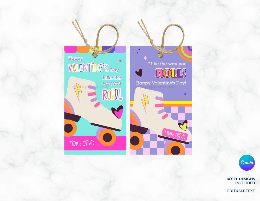 Printable Happy Valentines Day Gift Tag, - Roller Skates Valentines ...