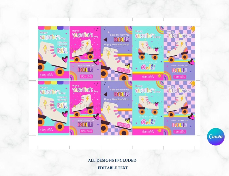 Retro Roller Skate Valentines – Printable Kids Classroom Valentine Tags ...