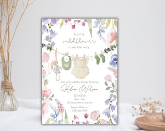 Wildflower Baby Shower Invitation: Floral Baby in Bloom (Digital Download), Canva Editable