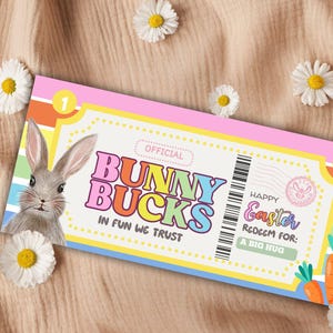 BUNNY BUCKS printable for Baskets | Kids Easter Egg Stuffers | Bunny BUCKS | Easter Coupon for Easter Baskets I Canva Instant Download
