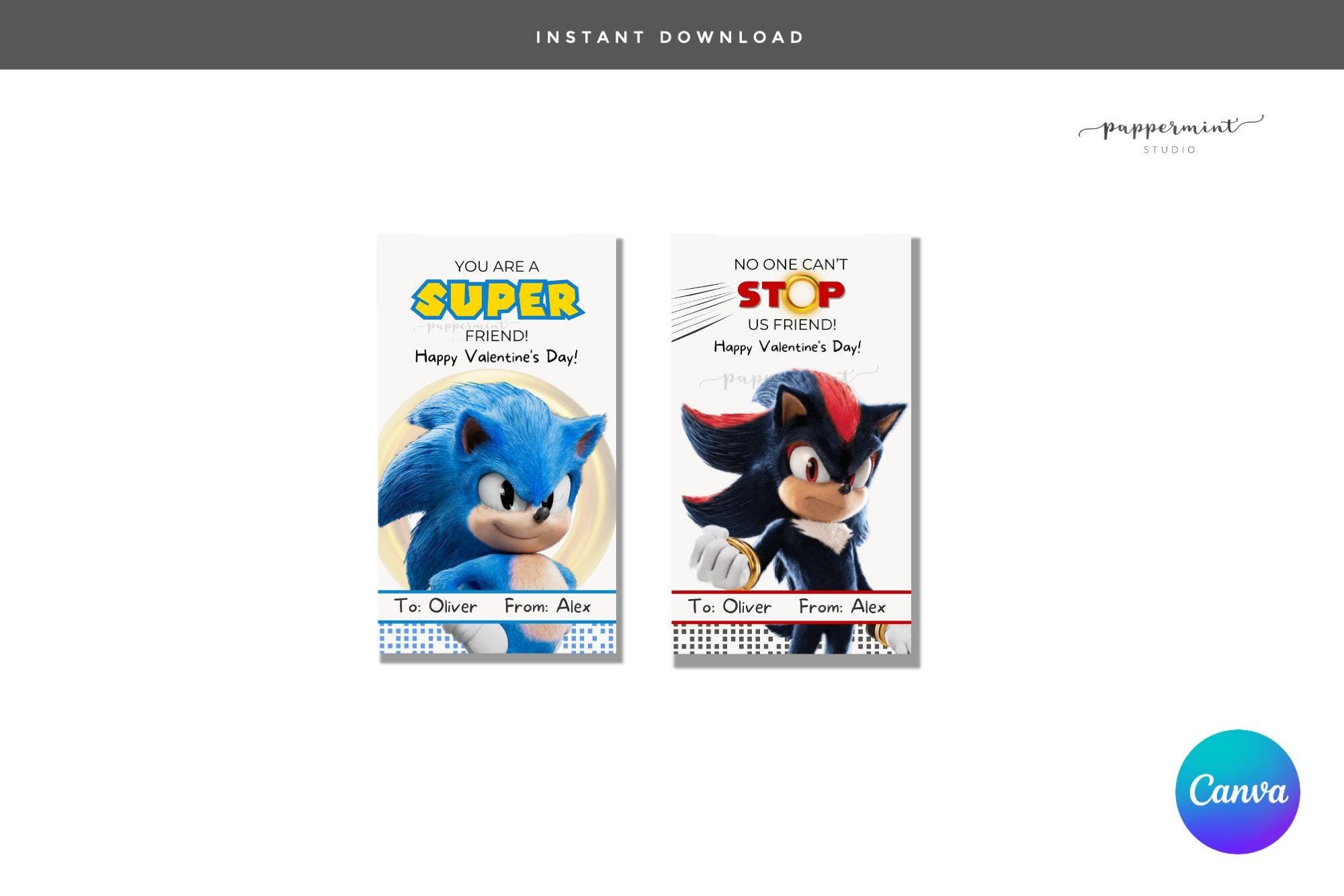 SONIC Hedgehog 3 Valentines Tags | Kids Valentine Cards | Printable Valentine's Day Cards | Personalized Valentine Editable in CANVA