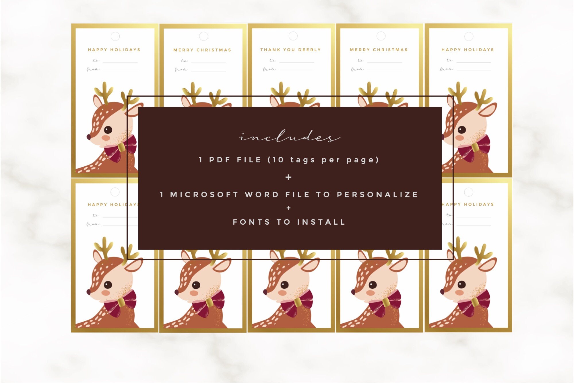 Reindeer Christmas Gift Tags | Printable, Editable in Word (instant ...